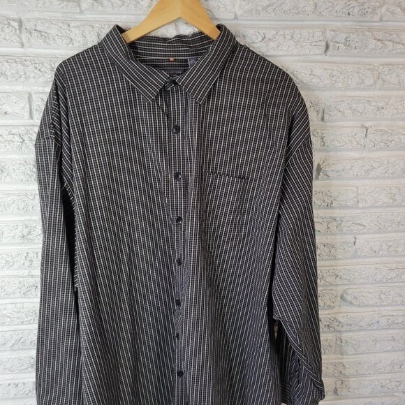 Van Heusen Mens Shirt 4XL Long Sleeve Black White Plaid Pocket PLA86XE - Picture 3 of 10